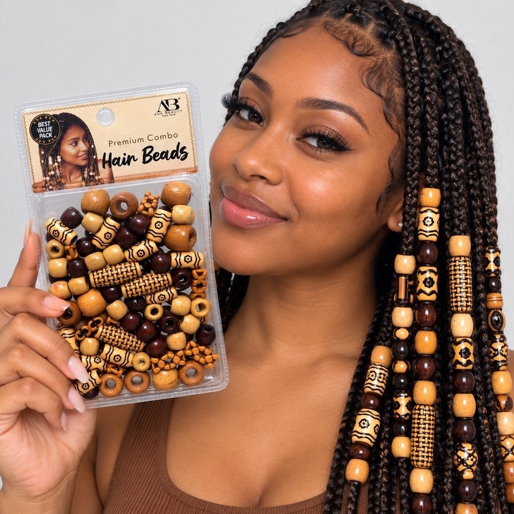 2 Pack Hair Beads Wood Patterned Brown & Multicolor Plastic Pony Beads